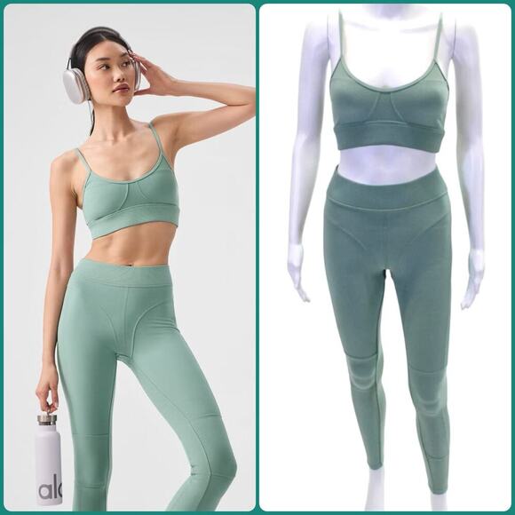 Alo Yoga Pants - Alo Yoga Alosoft Head Start Bra & High Waist Legging Set XS Botanical Green